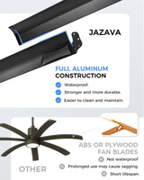 JAZAVA 96-Inch Industrial Ceiling Fan with Lights and Remote - Extra Large Indoor Fan with 8 Aluminium Blades,Smart Fan Works with Voice Control,Model:ZCCF04BK-96