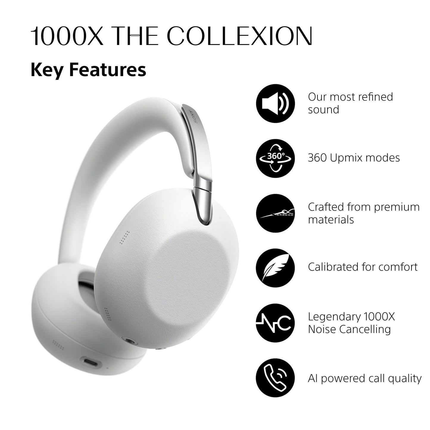 SONY 1000X THE COLLEXION Luxury Over-Ear Wireless Bluetooth Headphones, Studio-Grade Hi-Res Sound,Premium Noise Cancelling, 360 Spatial Audio, Durable Case, iOS & Android – Platinum, New Model