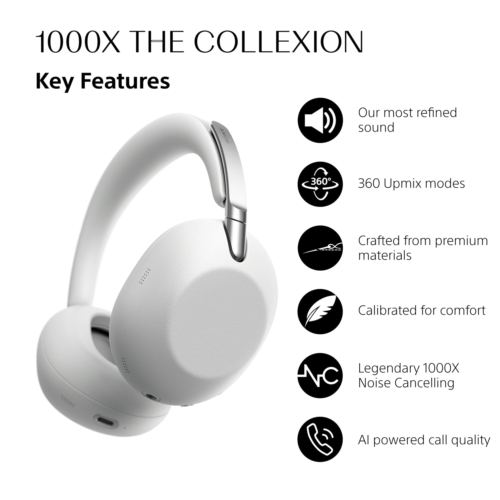 SONY 1000X THE COLLEXION Luxury Over-Ear Wireless Bluetooth Headphones, Studio-Grade Hi-Res Sound,Premium Noise Cancelling, 360 Spatial Audio, Durable Case, iOS & Android – Platinum, New Model