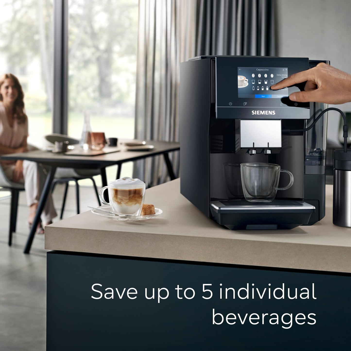 SIEMENS EQ700 Fully Automatic Bean to Cup Coffee Machine, 5" Touch Screen Display, Cold Brew/Slow Brew, Cappuccinatore, 30+ Coffee Beverages, Home Connect, TP713GB9