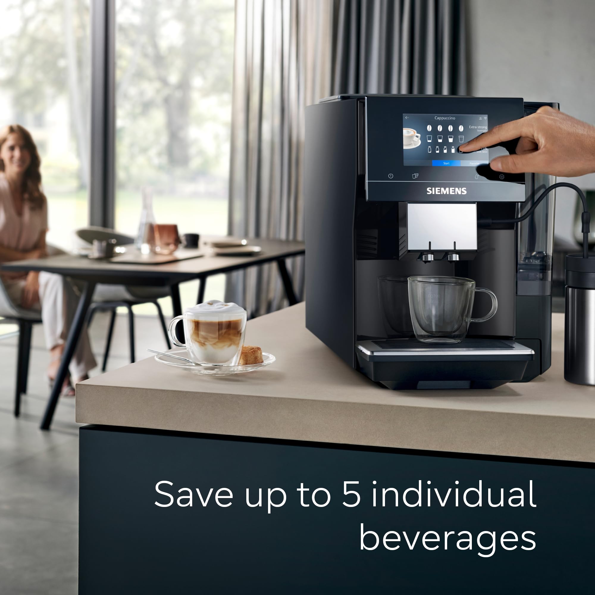 SIEMENS EQ700 Fully Automatic Bean to Cup Coffee Machine, 5" Touch Screen Display, Cold Brew/Slow Brew, Cappuccinatore, 30+ Coffee Beverages, Home Connect, TP713GB9