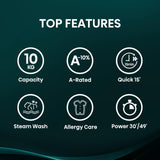 Hisense 1Q Series WF1Q1041BW Freestanding 10 KG Front Load Washing Durable Inverter Machine, Steam Wash, Quick Wash, 15 Washing Programs 1400 RPM White - Energy Rating A