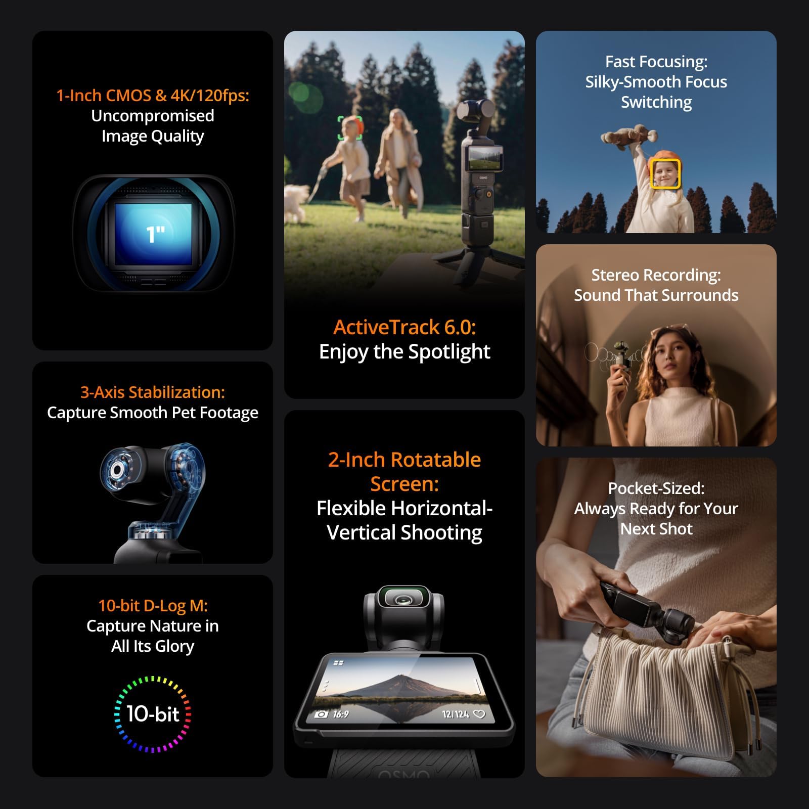 DJI Osmo Pocket 3 Creator Combo, Vlogging Camera with 1'' CMOS & 4K/120fps Video, 3-Axis Stabilization, Face/Object Tracking, Fast Focusing, Mic Included for Clear Sound, Small Camera for Photography