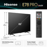 Hisense 85" 85E78QTUK PRO 144Hz QLED Smart AI TV - Hi-View AI Engine, 144Hz Game Mode PRO, Dolby Atmos, Quantum Dot Colour with Freely, Disney +, YouTube, Netflix