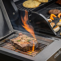 Fire Mountain Olympus 8 Burner Gas BBQ, Stainless Steel Barbecue Cast Iron Grill, Glass Viewing Lid, Side Burner & Built-In Temperature Gauge, Extra Large Outdoor Grill for Garden Parties & Patio