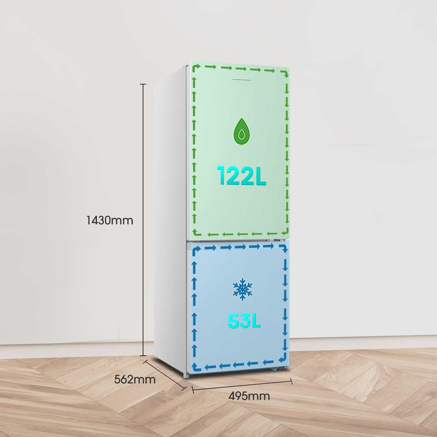 Fridgemaster MC50175A 50cm Freestanding 60/40 Fridge Freezer - 175-litre capacity with Crisper box - Reversible Door - 4 Star Freezer Rating - LED Lighting -Mechanical Control- White - Energy Class E