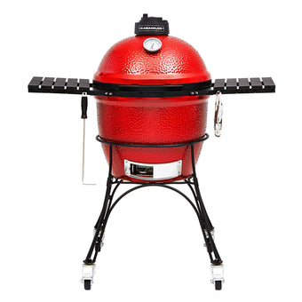 compare product Kamado Joe KJ23RH Classic I Smoker BBQ, Outdoor Charcoal Barbecue Grill In Red With Cast Iron Cart, Heat Deflectors And Ash Tool, 18 Inch