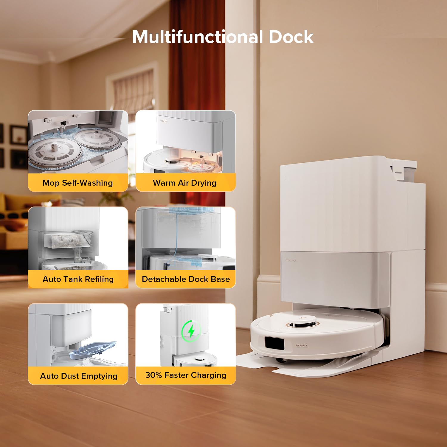 roborock Qrevo S5V Robot Vacuum Cleaner with Mop, FlexiArm Edge Mopping, 12,000Pa Suction, Dual Zero-Tangle System, Smart Obstacle Avoidance, 10mm Mop Lifting, All-in-One Dock, White