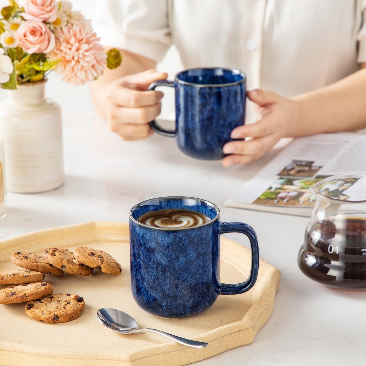 vancasso Starry Coffee Mugs Set of 6, 12oz/360ml Stoneware Coffee Mug with Handle, Tea Cups for Cocoa Milk, Microwave & Dishwasher Safe, Blue