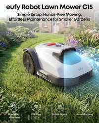 eufy New Robot LawnMower C15 without Boundary Cable with Garage, 500 m² Coverage, TrueVision, No RTK, No Signal Issue, Hands-Free Auto Mapping, Animal Safe, Smart Navigation, Ride on Edge Cutting
