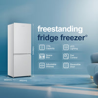 Fridgemaster MC50175A 50cm Freestanding 60/40 Fridge Freezer - 175-litre capacity with Crisper box - Reversible Door - 4 Star Freezer Rating - LED Lighting -Mechanical Control- White - Energy Class E