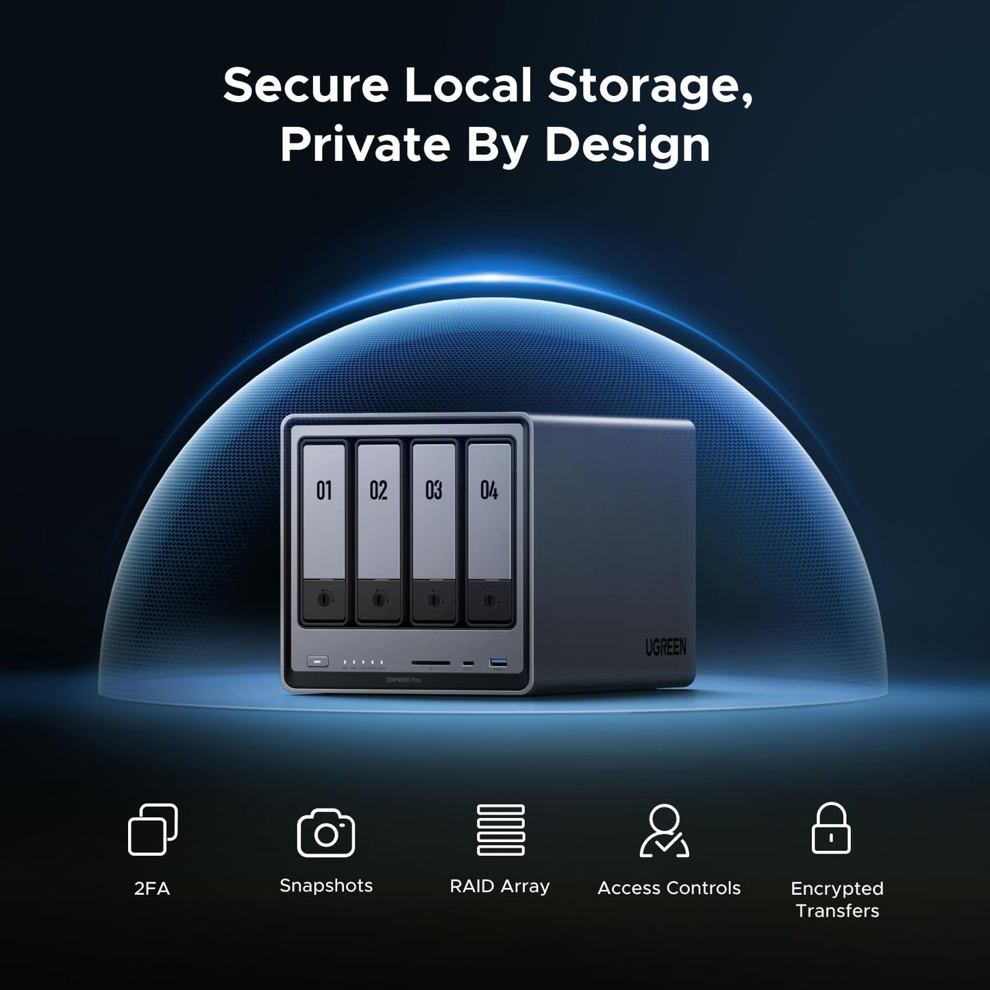 UGREEN NAS DXP4800 Pro 4-Bay Desktop NAS with HDMI Cable, Intel® Core™ i3-1315U 6-Core CPU, 8GB DDR5 RAM, 128G SSD, 1x 10GbE, 1x 2.5GbE, 2X M.2 NVMe Slots, 4K HDMI, Network Attached Storage (Diskless)