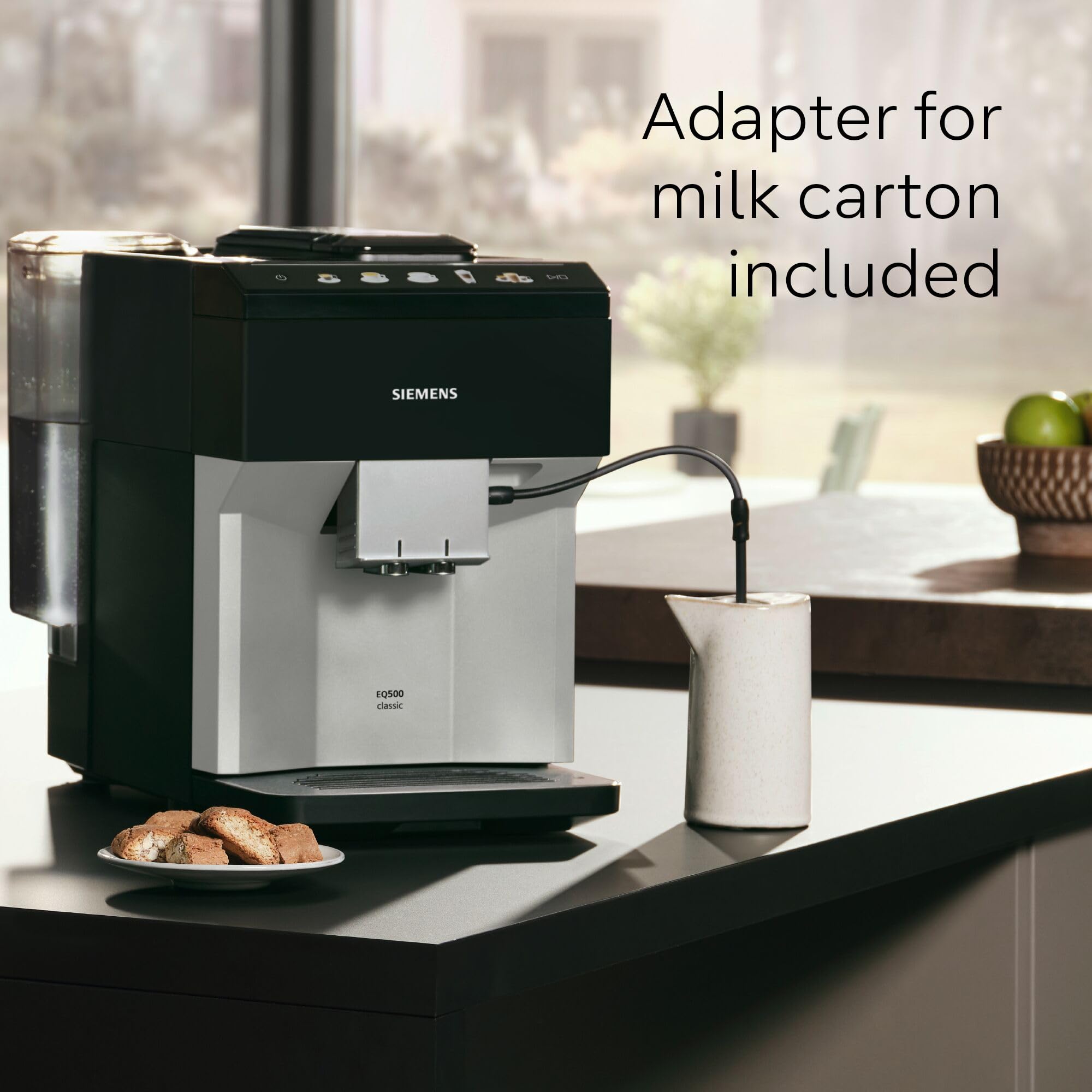 SIEMENS EQ500 Fully Automatic Bean to Cup Coffee Machine with coffeeSelect Display, oneTouch DoubleCup, 9 Coffee Beverages, autoMilk Clean, TP515GB1, Silver/Piano Black