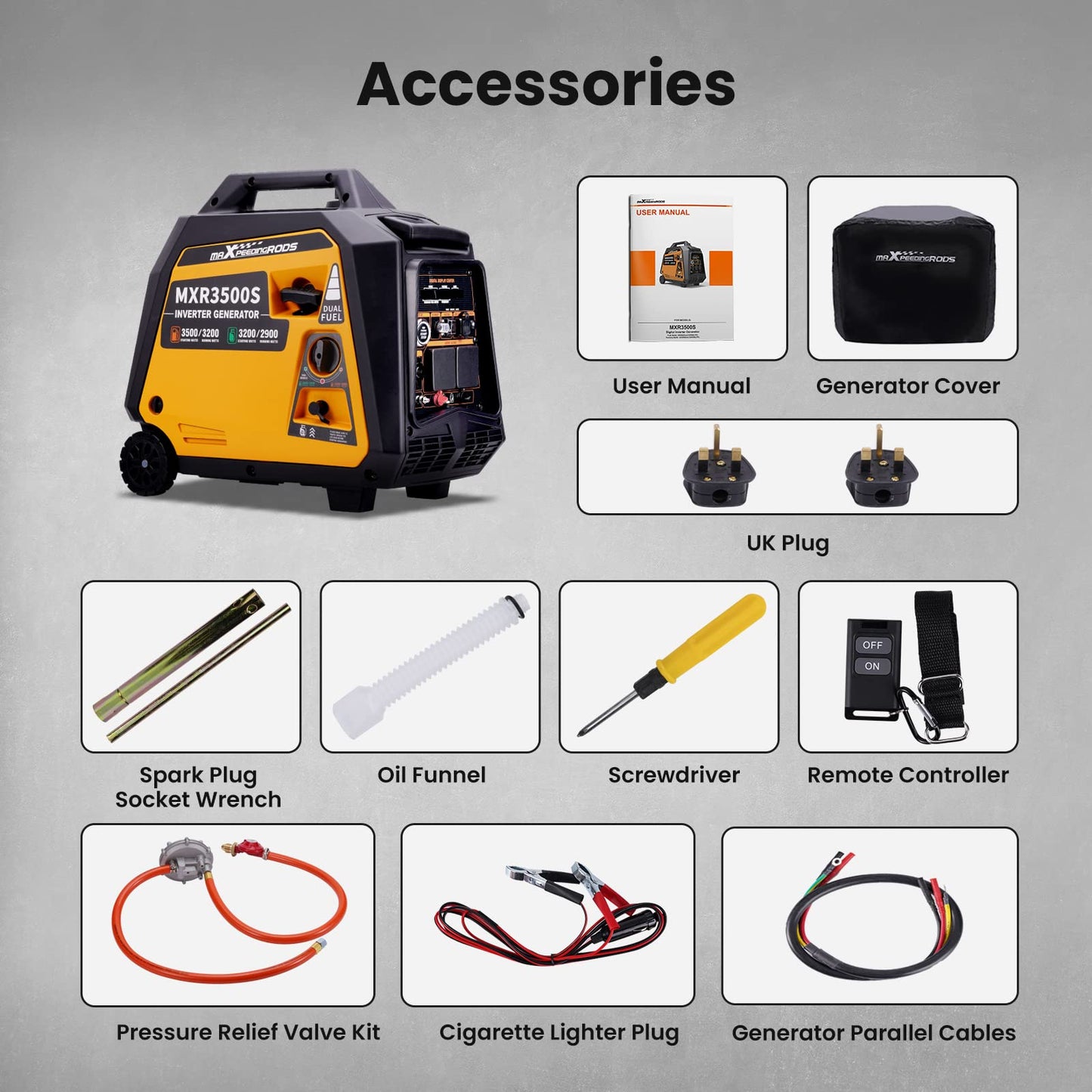 maXpeedingrods 3500W Petrol Inverter Generator Dual Fuel 4-Stroke Electric Start Generator for Camping, RV Travel, Home, or Jobsites