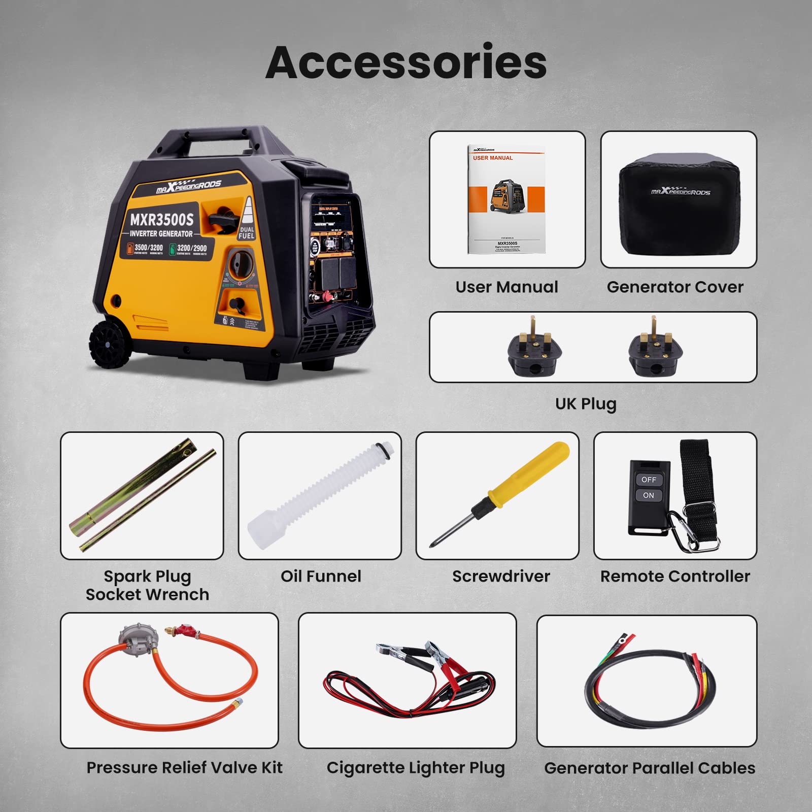 maXpeedingrods 3500W Petrol Inverter Generator Dual Fuel 4-Stroke Electric Start Generator for Camping, RV Travel, Home, or Jobsites