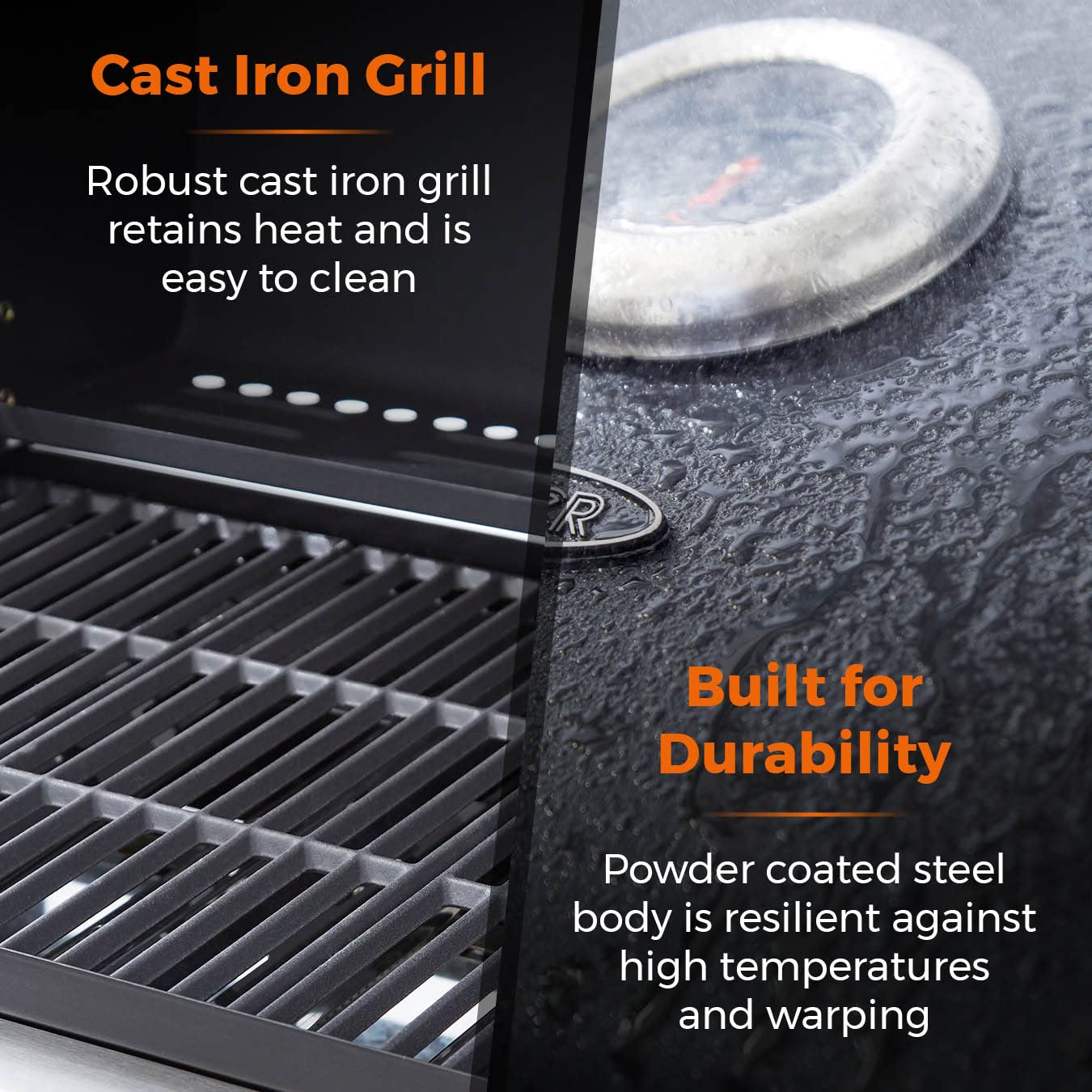 Tower Goucho, 6 Burner Gas BBQ and Plancha with Precision Heat Thermometer and Waterproof Cover, Black, T978544