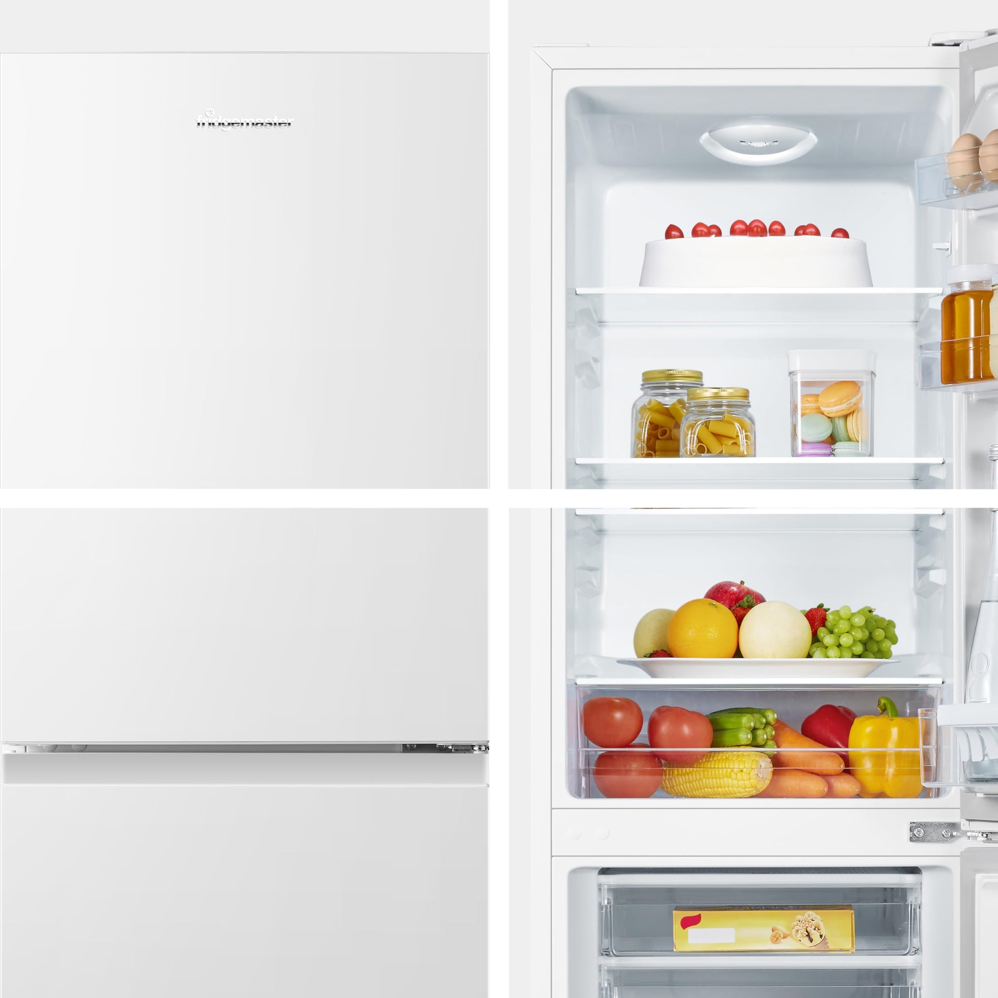Fridgemaster MC50175A 50cm Freestanding 60/40 Fridge Freezer - 175-litre capacity with Crisper box - Reversible Door - 4 Star Freezer Rating - LED Lighting -Mechanical Control- White - Energy Class E