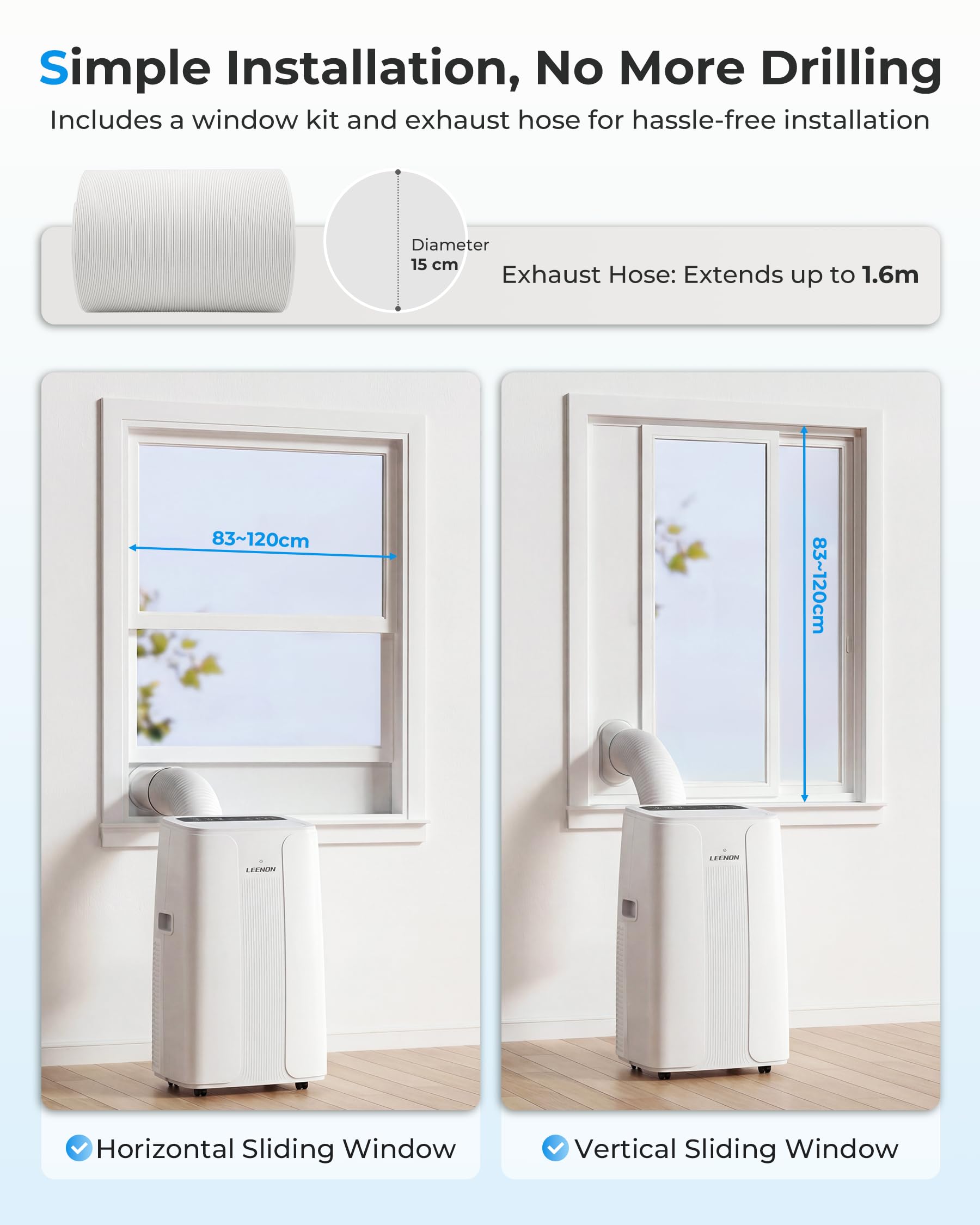 LEENON 14000 BTU Air Conditioning Unit, Portable Air Conditioner, Powerful 4-in-1 AC Unit Dehumidifier Fan & Sleep Mode, Aircon Unit with 24H Timer,Auto-Swing, Remote Control, Exhaust Hose