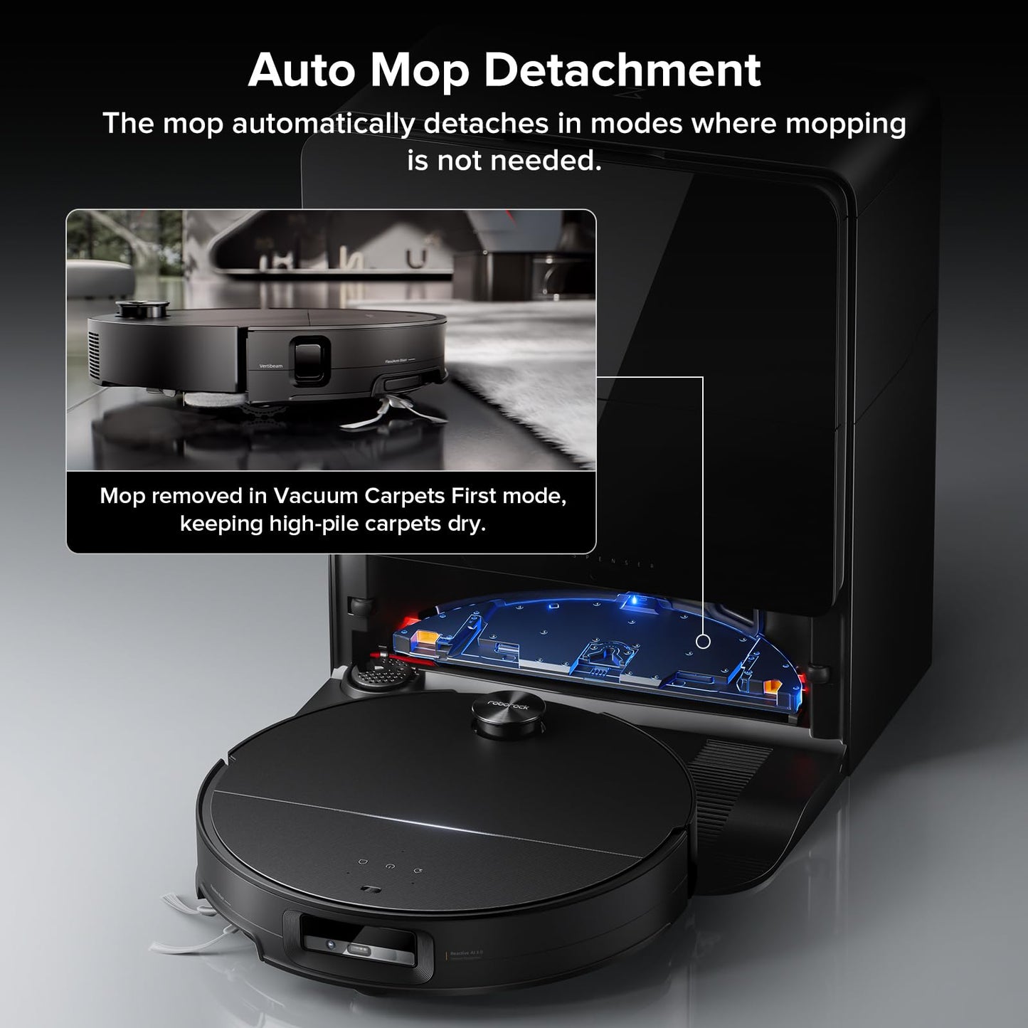 roborock Saros 10 Robot Vacuum Cleaner 22,000 Pa, 3.14-Inch Ultra Slim, Zero-Tangling, AI 3.0 Obstacle Avoidance, Auto Detachable Mop, 80°C Mop Washing, Hot Water Dock Self Cleaning (Black)
