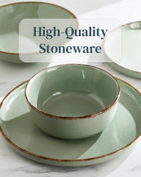24 piece Dinner Sets for 6 People - Beautiful Country Style Stoneware Dinner Set for 6 - Dishwasher & Microwave Safe Plates and Bowls Set for 6 - Dinnerware Sets by Pure Living in Mint Green