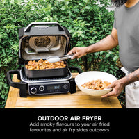 Ninja Woodfire Electric BBQ Grill & Smoker, 7-in-1 Outdoor Grill & Air Fryer, Roast, Bake, Dehydrate, Uses Woodfire Pellets, Weather Resistant, Non-Stick, Portable, Electric, Grey/Black, OG701UK