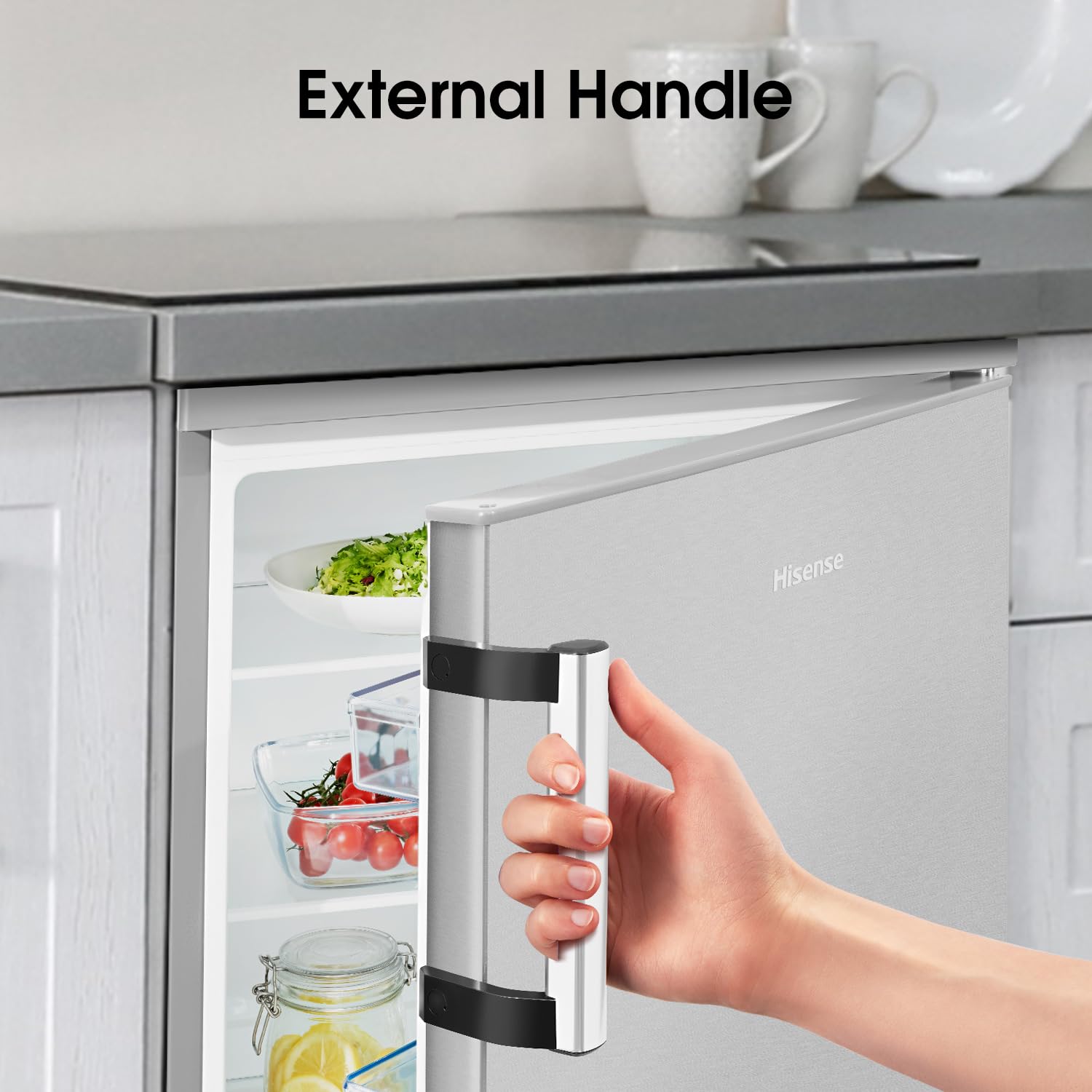 Hisense RL170D4BCE 133L Under Counter Larder Fridge with LED Lighting 56 × 84.5 × 57.5 cm (W×H×D), Stainless Steel, Grey