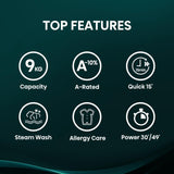 Hisense 1Q Series WF1Q9041BW Freestanding 9 KG Front Load Washing Durable Inverter Machine, Steam Wash, Quick Wash, 15 Washing Programs 1400 RPM White - Energy Rating A