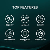 Hisense 1Q Series WF1Q9041BW Freestanding 9 KG Front Load Washing Durable Inverter Machine, Steam Wash, Quick Wash, 15 Washing Programs 1400 RPM White - Energy Rating A