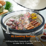 Tower Kamado XL Ceramic Charcoal BBQ with Collapsible Wooden Shelves, Built-in Thermometer and Waterproof Cover, Black, T978532