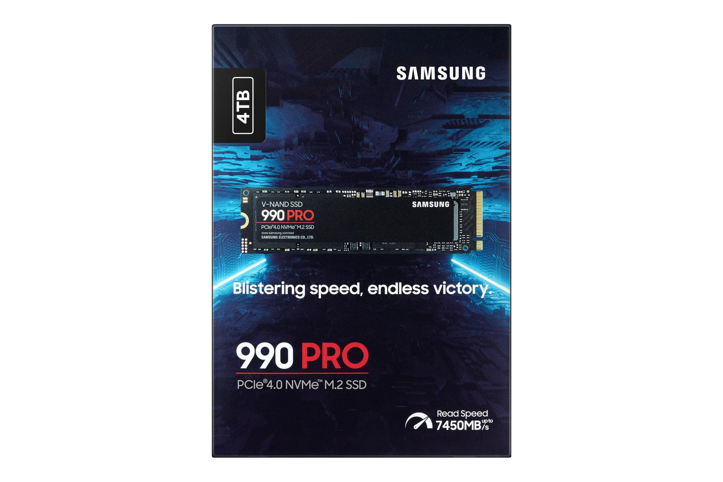 Samsung 990 PRO NVMe M.2 SSD, 4 TB, PCIe 4.0, 7,450 MB/s read, 6,900 MB/s write, Internal SSD, For gaming and video editing, MZ-V9P4T0BW