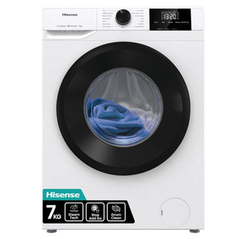 compare product Hisense WF1G7021BW Freestanding 7 KG-Front Load Durable Inverter Washing Machine, Steam Wash-Quick Wash-15 Washing Programs-1200 RPM-White-Energy Rating B