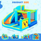 Inflatable Bouncy Castle Water Park with Slide Sprayer Trampoline Climbing Wall & Basketball Hoop, Includes Air Blower, Outdoor Indoor Bounce House for Kids Toddlers, Holds Up to 5 Children