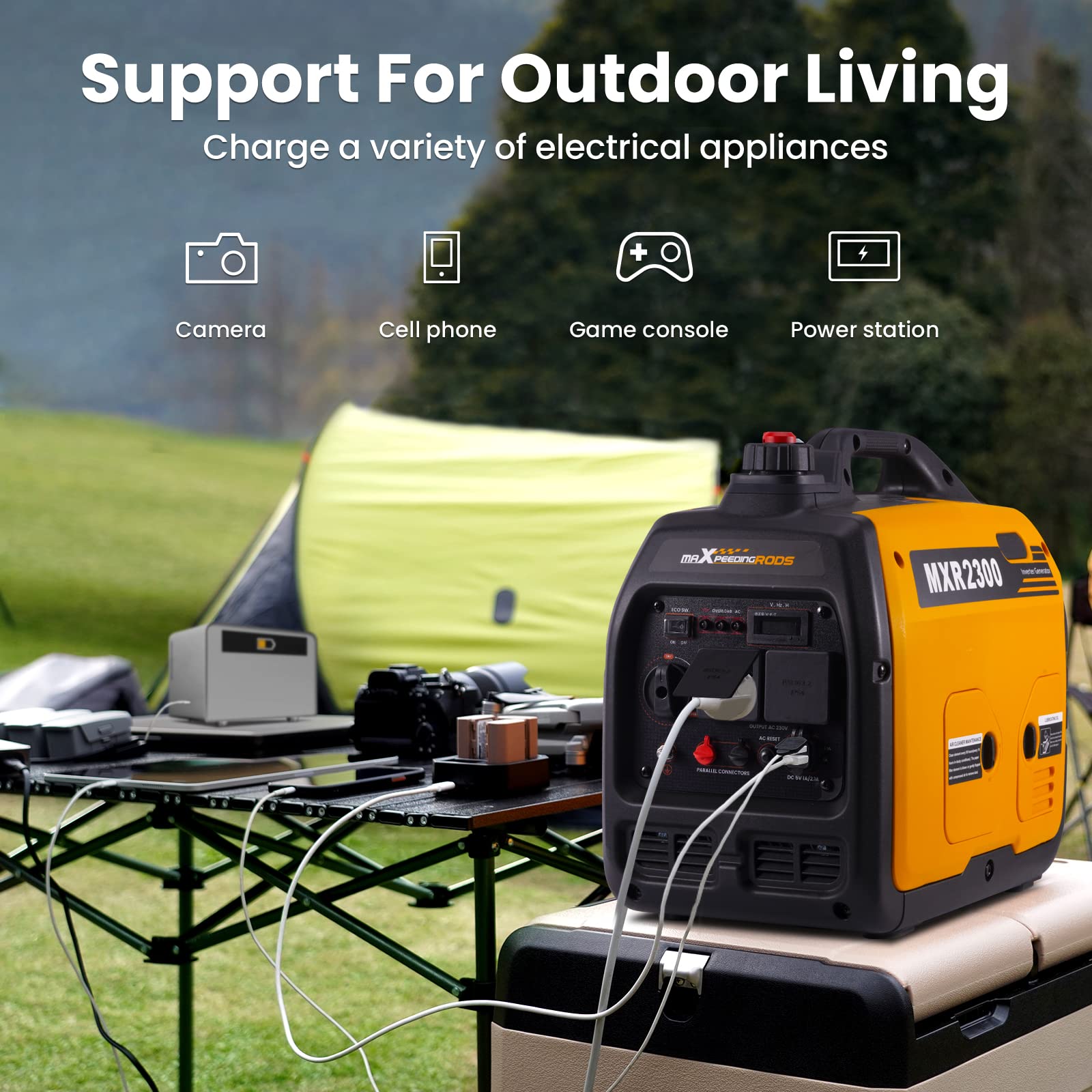 maXpeedingrods 2300W Portable Inverter Generator 4 Stroke Silent Pure Sine Wave Generator for Camping, Caravan, Motorhome