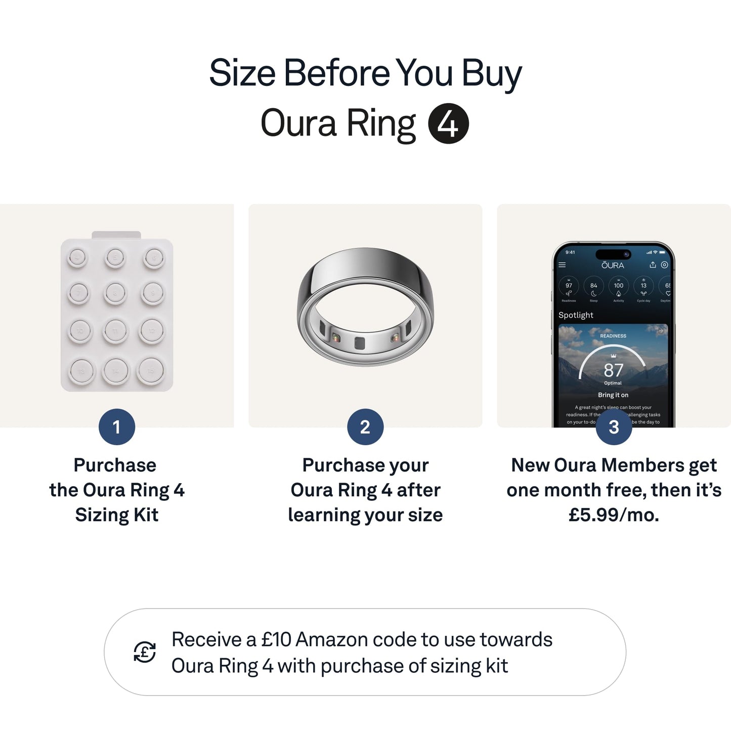 Oura Smart Ring 4 - Silver - Size 8 - | Non-Standard Fit – Measure with a Size Kit |Sleep, Heart Rate and Fitness Tracking Wearable | 8-Day Battery, iOS / Android Compatible