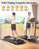 1%-6%-12% Incline Folding Treadmill with 115 CM Retractable Handrail, 95°-105° Adjustable Tilt Angle, 6 in 1 Compact Treadmills for Home/Office (Silver Black)