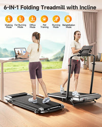 1%-6%-12% Incline Folding Treadmill with 115 CM Retractable Handrail, 95°-105° Adjustable Tilt Angle, 6 in 1 Compact Treadmills for Home/Office (Silver Black)