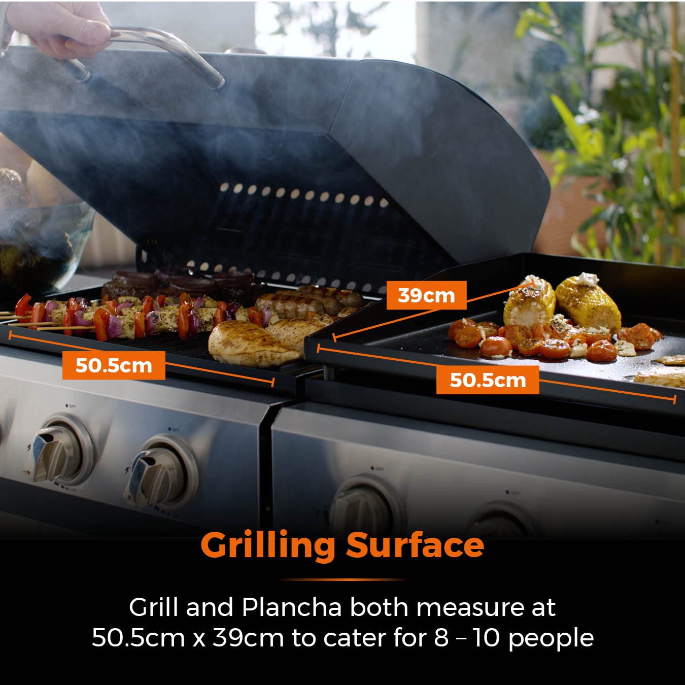 Tower Goucho, 6 Burner Gas BBQ and Plancha with Precision Heat Thermometer and Waterproof Cover, Black, T978544