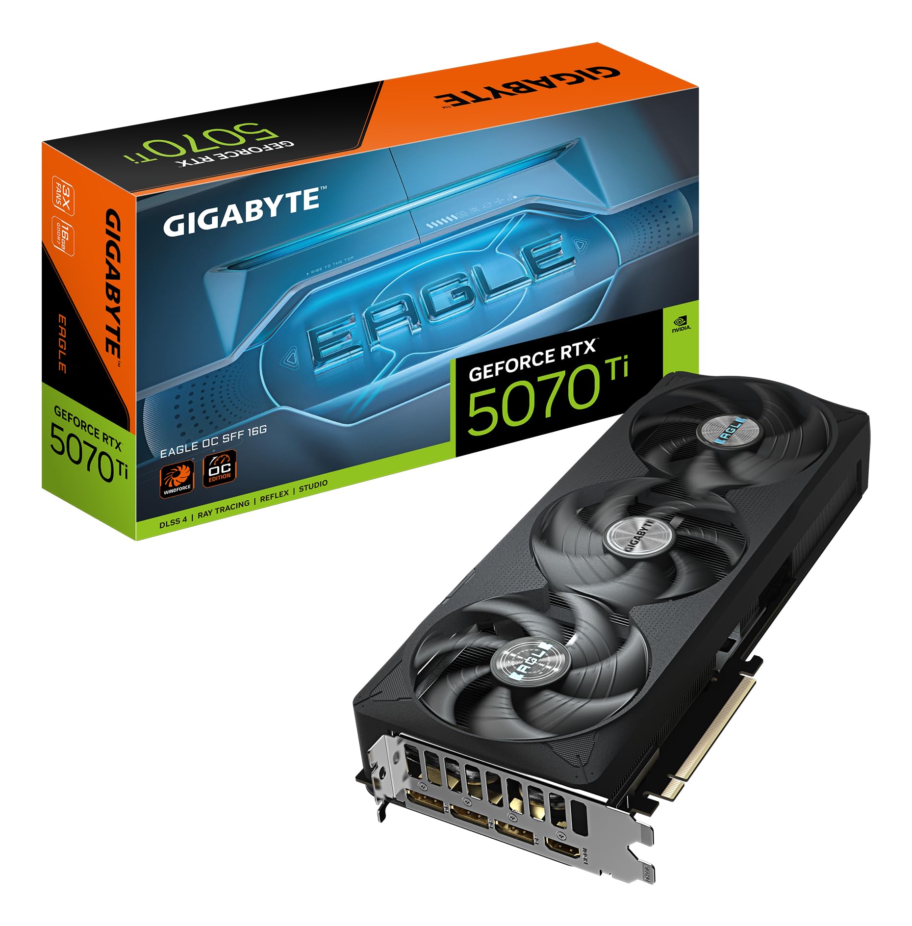 Gigabyte GeForce RTX 5070 Ti EAGLE OC SFF 16G Graphics Card - 16GB GDDR7, 256bit, PCI-E 5.0, 2542 MHz Core Clock, 3 x DP 2.1a, 1 x HDMI 2.1b, NVIDIA DLSS 4, GV-N507TEAGLE OC-16GD