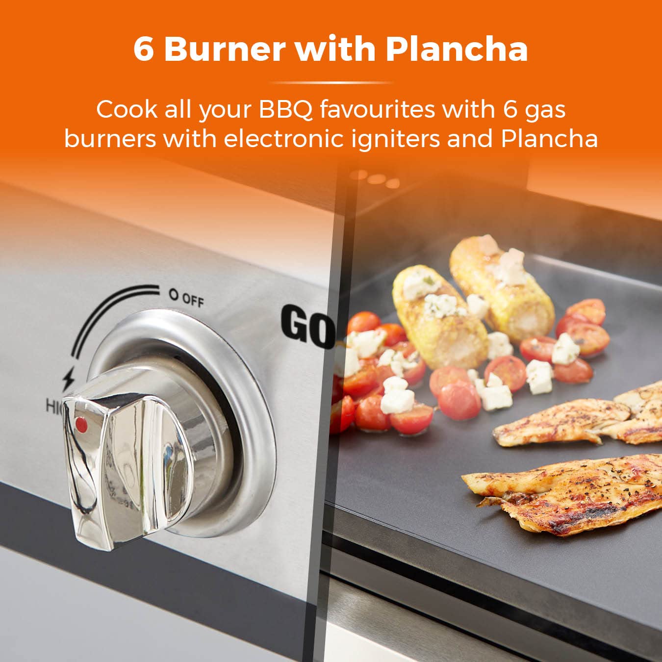 Tower Goucho, 6 Burner Gas BBQ and Plancha with Precision Heat Thermometer and Waterproof Cover, Black, T978544