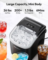 EUHOMY Ice Maker Machine Countertop Ice Cube Maker, Self-Cleaning Function,9 Cubes in 6 Mins,Portable Ice Cube Maker Machines with Ice Scoop & Basket for Home/Kitchen/Office/Bar, Black