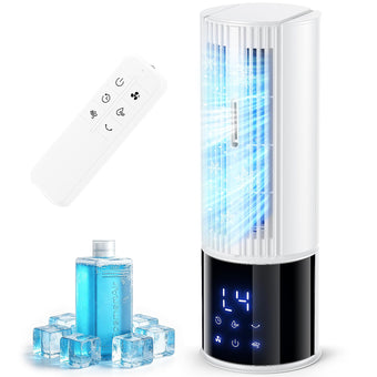 compare product Portable Air Conditioner Air Cooler 6-in-1 Portable Tower Fan,3 Speeds, Storm Mode Cool Mist,Remote Control,Automatic Oscillation,8H Timer LED Display with Ice Packs for Home & Office Use（lvory）