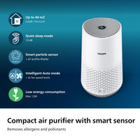 Philips Air Purifier 600 Series, Energy Efficient with Smart Sensor, For allergy sufferers, HEPA filter removes 99.97% of pollutants, Covers up to 44m2, App control, White (AC0651/10)
