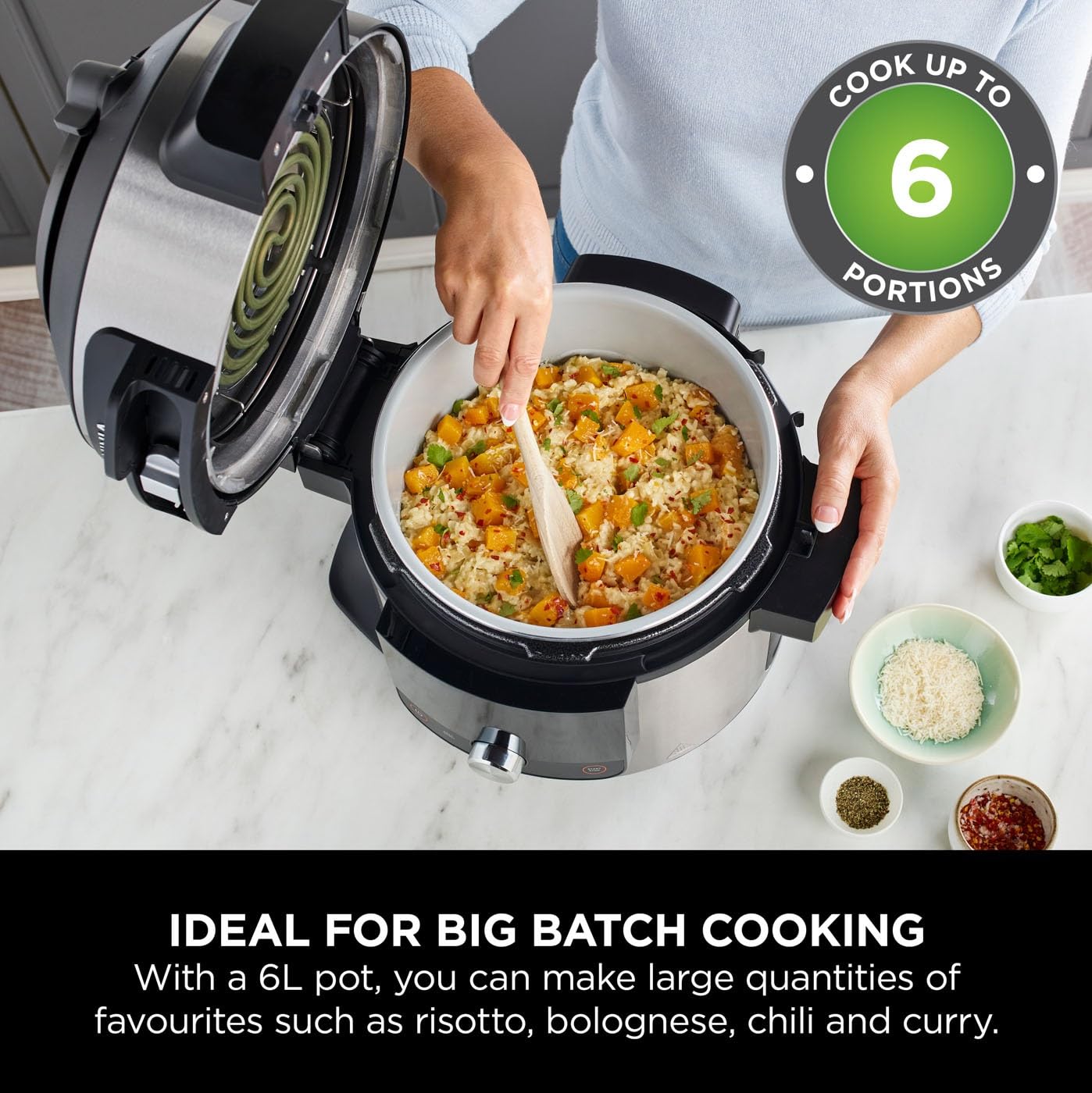 Ninja Foodi 11-in-1 SmartLid Multi-Cooker, 6L, Electric Pressure Cooker & Air Fryer, Layer Mains & Sides with Reversible Rack, Cooks 4 Portions, Dishwasher Safe Parts, Stainless Steel/Black OL550UK