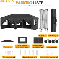 JUMMICO 3x6m Pop Up Gazebo with Sides, Heavy Duty Waterproof Marquee, 6 Removable Sidewalls, UV50+, Adjustable Height, Folding Shelter with Carry Bag for Garden, Weddings, Events - Grey