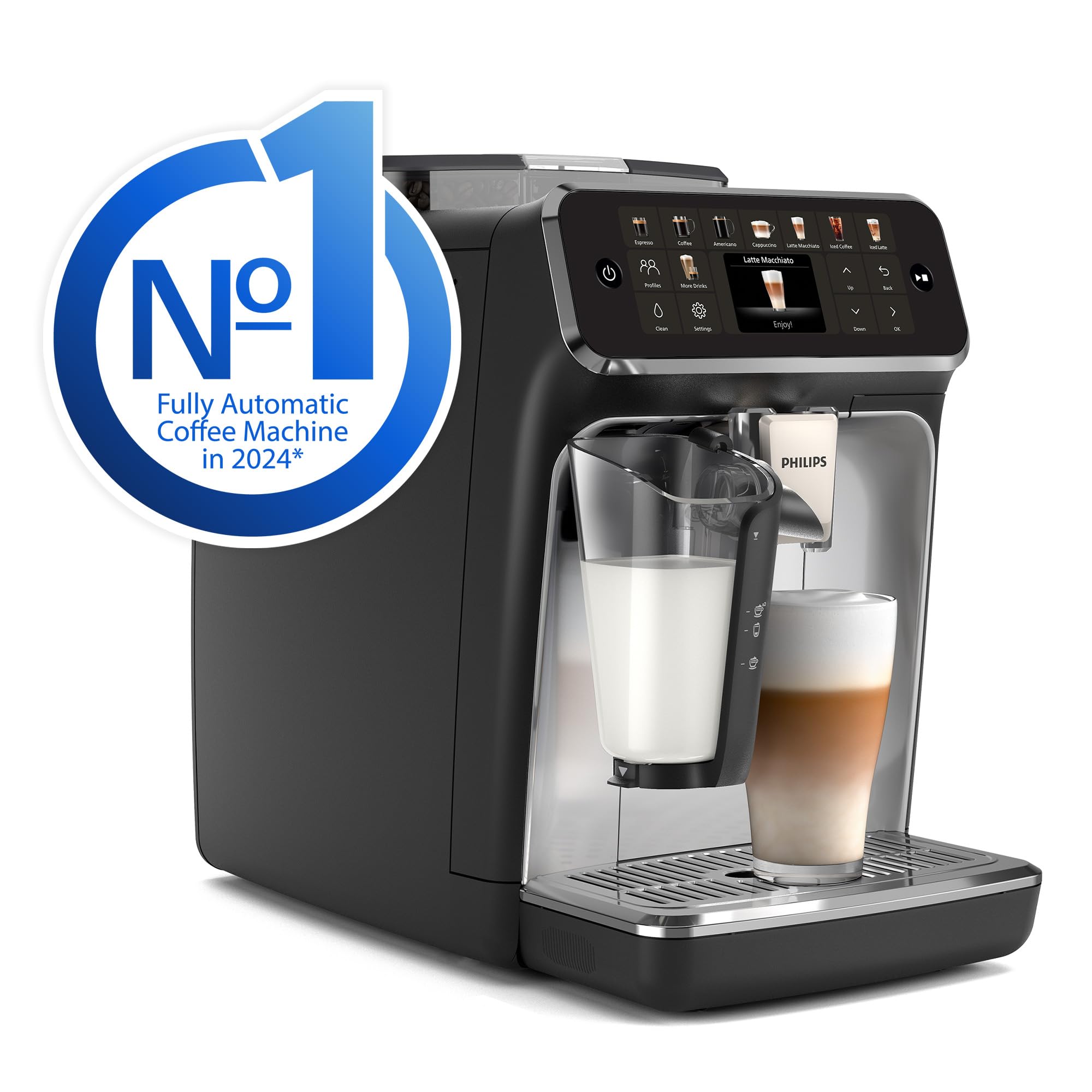 PHILIPS 5500 Series Bean to Cup Coffee Machine – 20 Hot & Iced drinks, LatteGo Milk Frother, Fastest-to-Clean, 40% Quieter, Ceramic Grinder, Fully Automatic Espresso & Cappuccino maker – EP5546/70