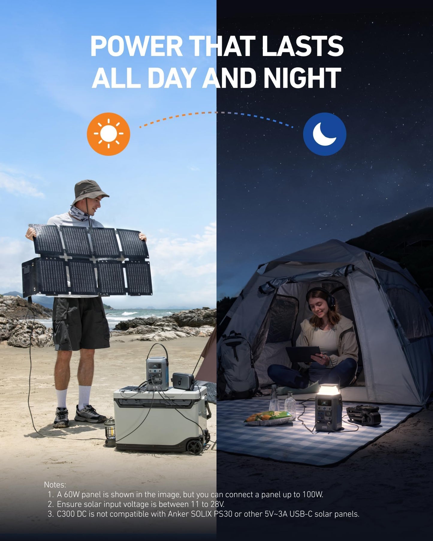 Anker SOLIX C300 DC Portable Power Station & Power Bank, 288Wh LiFePO4 Battery, 300W Solar Generator, for Camping, Outdoors, Travel & Emergency (No Wall Adapter Included)
