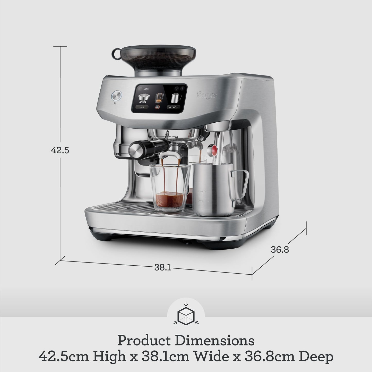 Sage - The Oracle Jet, Professional Coffee Machine with Manual and Automatic Milk Frother - With Knock Box, Milk Jug and Portafilter - 14 Pre-sets, 2.3L Water Tank, 1600 W, Stainless Steel