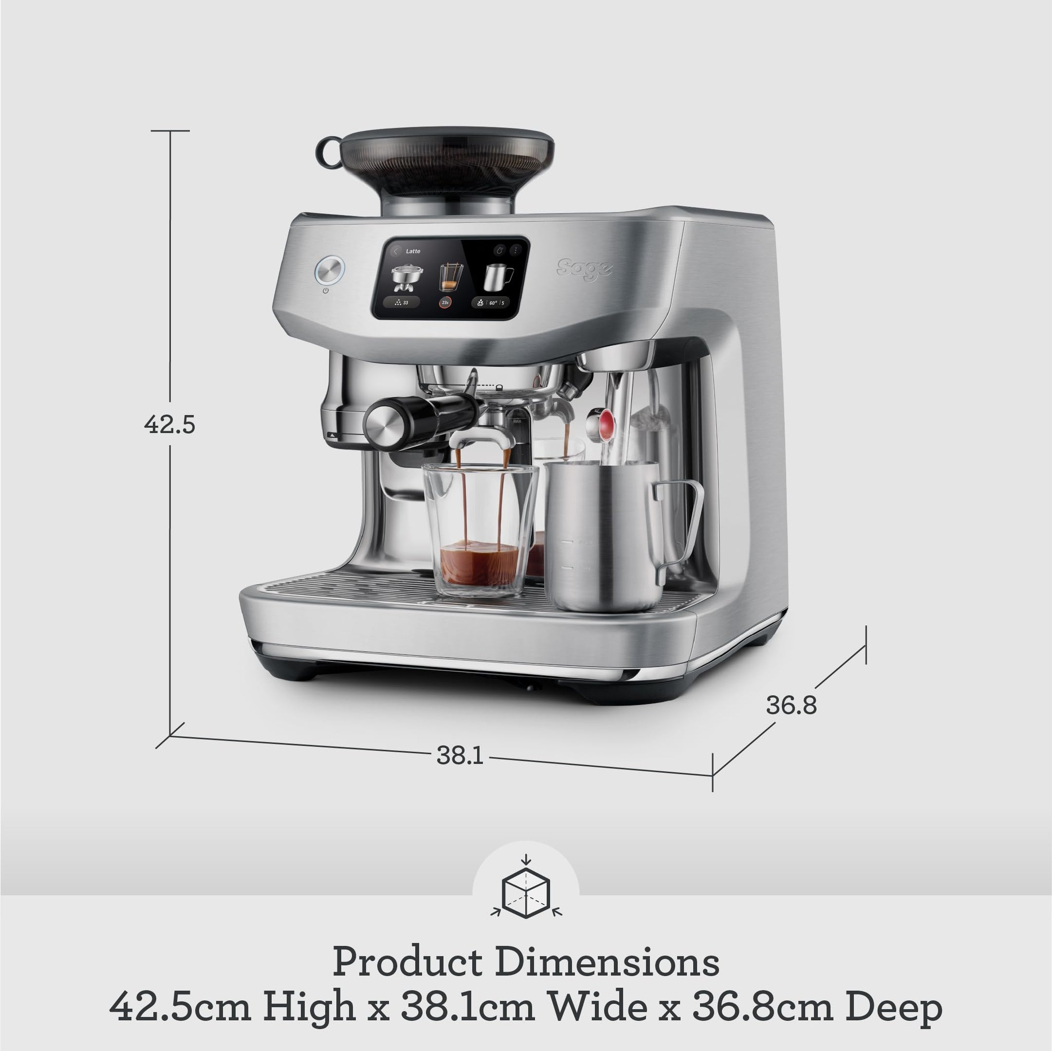 Sage - The Oracle Jet, Professional Coffee Machine with Manual and Automatic Milk Frother - With Knock Box, Milk Jug and Portafilter - 14 Pre-sets, 2.3L Water Tank, 1600 W, Stainless Steel