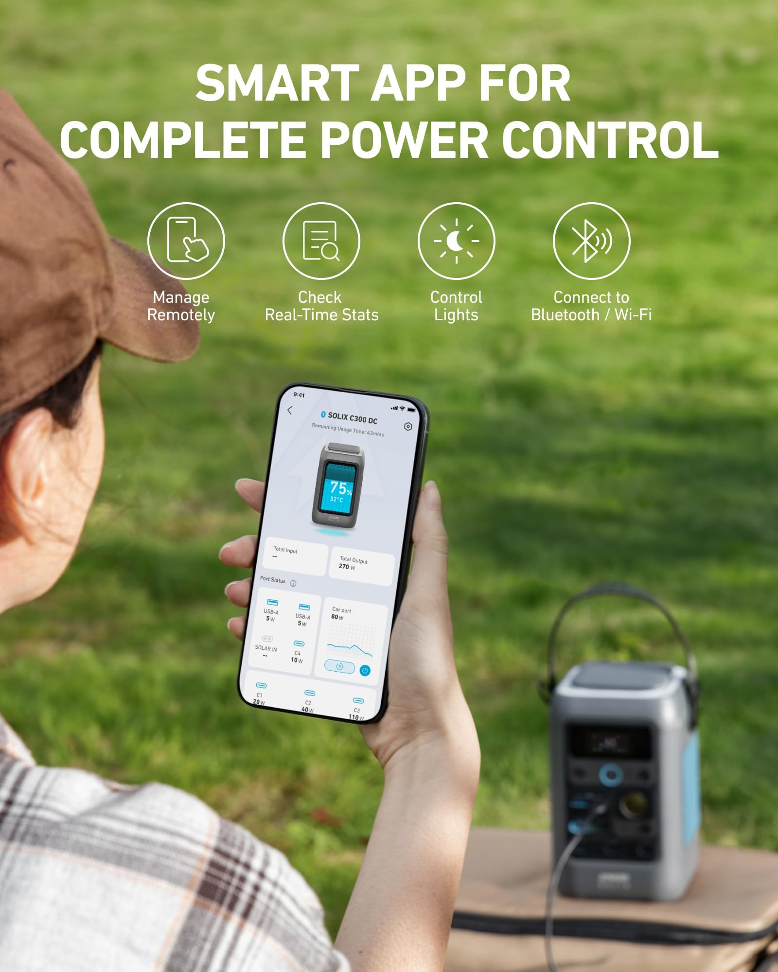 Anker SOLIX C300 DC Portable Power Station & Power Bank, 288Wh LiFePO4 Battery, 300W Solar Generator, for Camping, Outdoors, Travel & Emergency (No Wall Adapter Included)