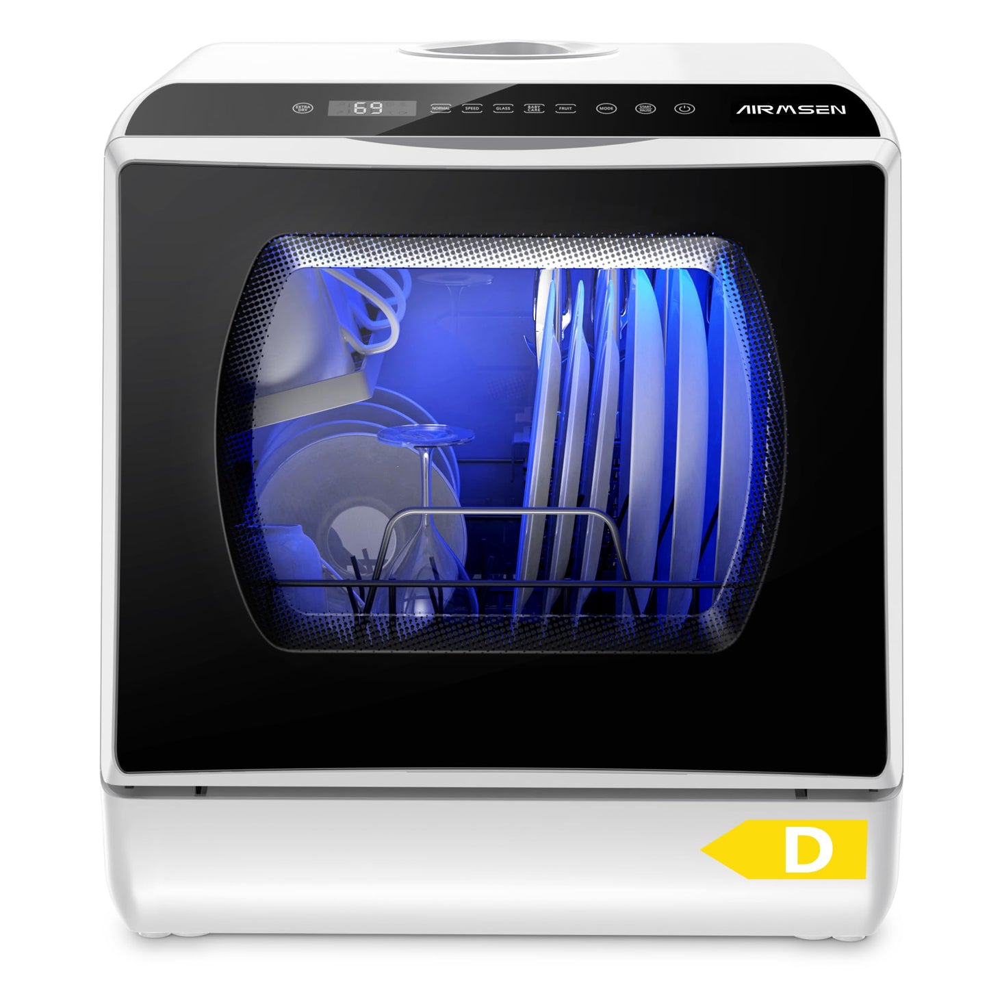 AIRMSEN Mini Table Top Dishwasher - Upgraded 6 Programs Portable Countertop Dishwasher No Plumbing with 2 Water Supply Modes for Kitchen Apartment Outdoor - with Baby Care Mode